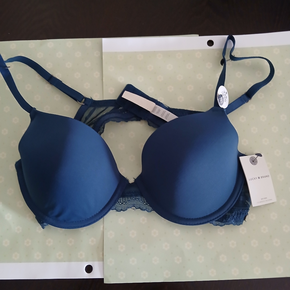 NWT Lucky Brand Blue Lace Demi  Bra Size 36B - Picture 2 of 14